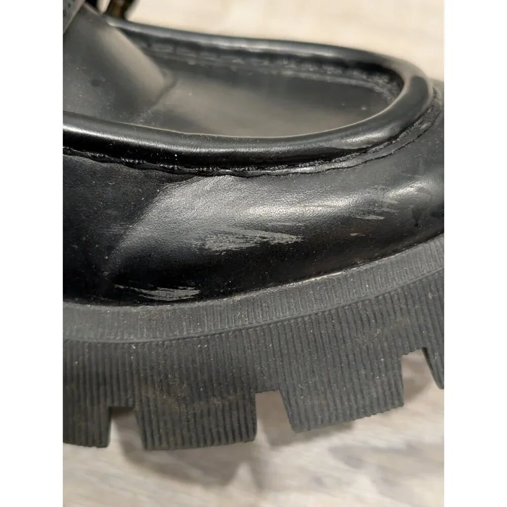 Zara Women's Back Loafers Chunky Platform Metal Buckle Shoes Y2K Slip-ons Sz 38